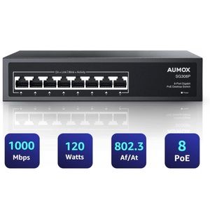 Aumox 8 Port PoE 120w switch - Ethernet Unmanaged Network Switch